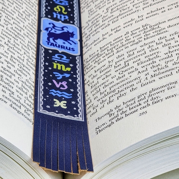 Top-Grain Leather Decorative Zodiac Bookmarks - TAURUS Astrology Sign - Picture 3 of 6